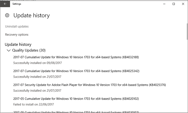 windows 10 1703 update failed